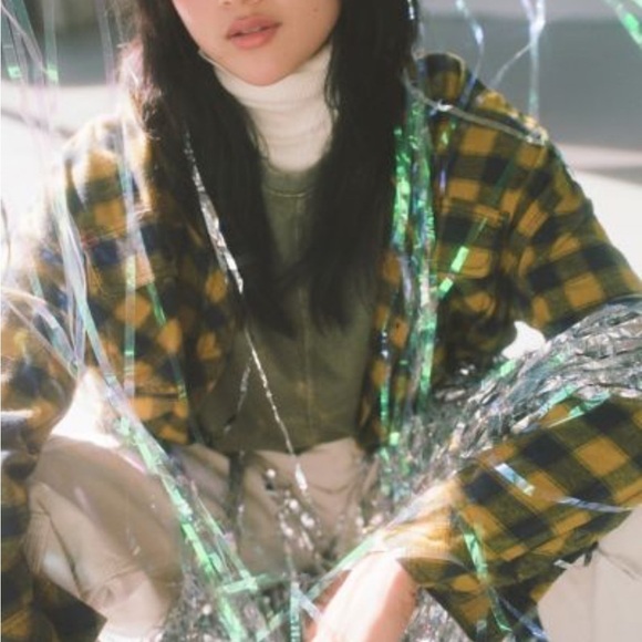 Urban Outfitters Out From Under Yellow Plaid Crop Button Up Blouse Medium - Picture 1 of 7